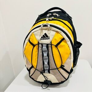 Vintage Adidas Backpack Yellow/Black/Grey Multi-Pocket Sport School Bag Bungee